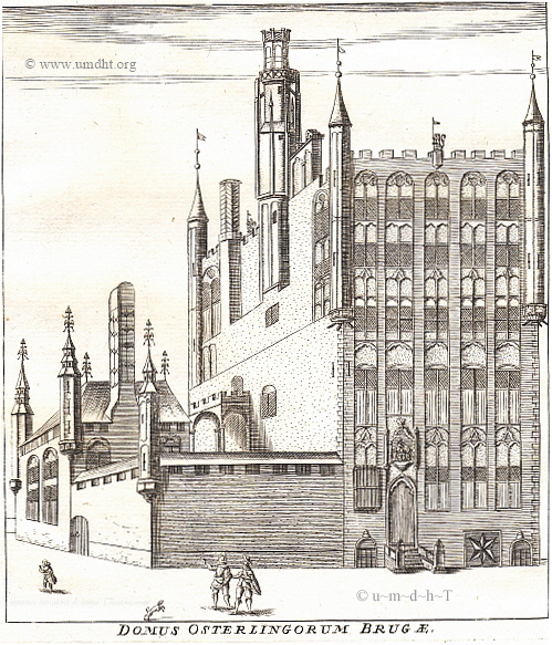 Hansehaus in Br�gge - Domus Osterlingorum Brugae, Kupferstichdarstellung von Antonius Sanderus. F�r eine gr��ere Darstellung klicken Sie bitte auf das Bild