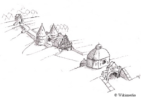 Stadtansicht der Hansestadt Luebeck um 1700 mit den aeu�eren Holstentoren. 