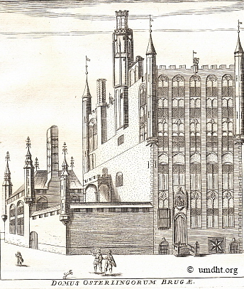 Hansehaus in Br�gge - Domus Osterlingorum Brugae, Kupferstichdarstellung von Antonius Sanderus. F�r eine gr��ere Darstellung klicken Sie bitte auf das Bild